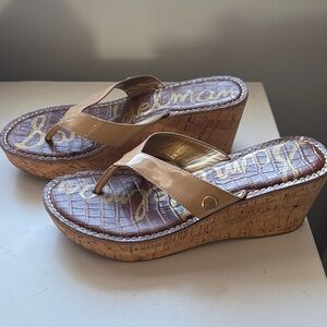 Sam Edelman Beige Cork Wedge Sandals